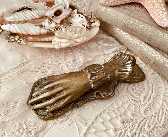 Large Ornate Brass Victorian Hand Clip Note and Receipt Holder