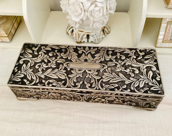 Silver Plate Repousse Jewelry Box VICTORIAN With Raised Relief