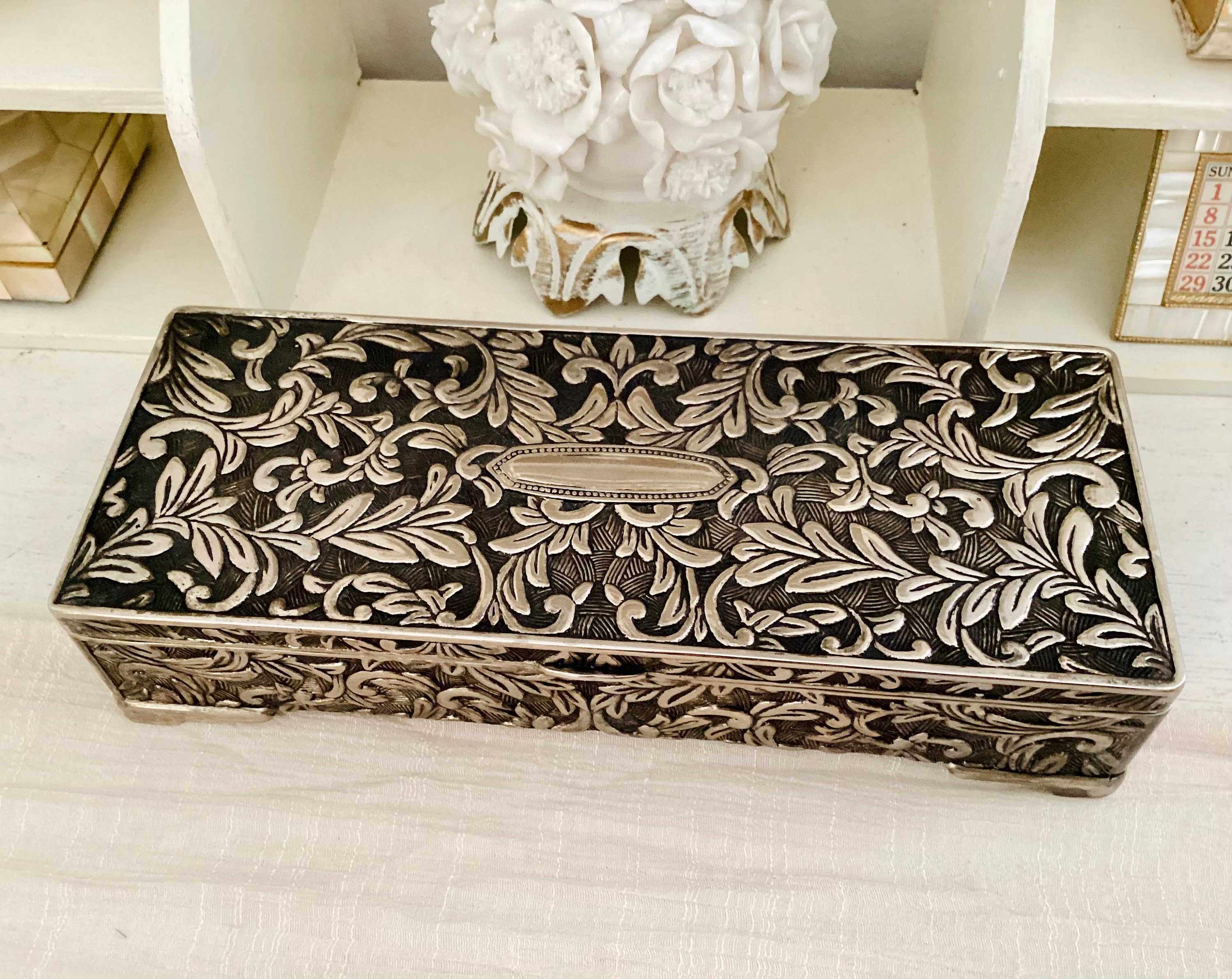 Silver Plate Repousse Jewelry Box VICTORIAN With Raised Relief