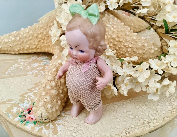 Antique German Baby Girl Doll Miniature Hertwig 1920's Tiny Bisque