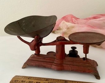 Brick Red Cast Iron Vintage Kitchen Scale Farmhouse, Mini, READ Description