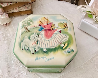 Mary Had a Little Lamb 1948 Litografía de hojalata fabricada en Inglaterra The Metal Box Company LTD, B. W. & M., LTD. rama Mansfield, canción infantil