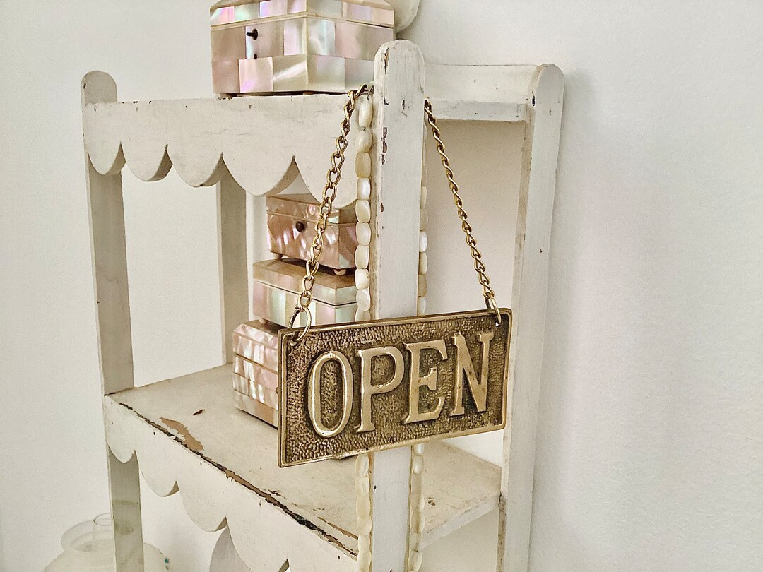 Vintage Solid Brass Open Closed Sign on Chain - Etsy