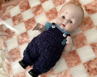 Muñeca alemana antigua en miniatura, Hertwig Boy, con jersey de ganchillo, tamaño grande, 11,4 cm