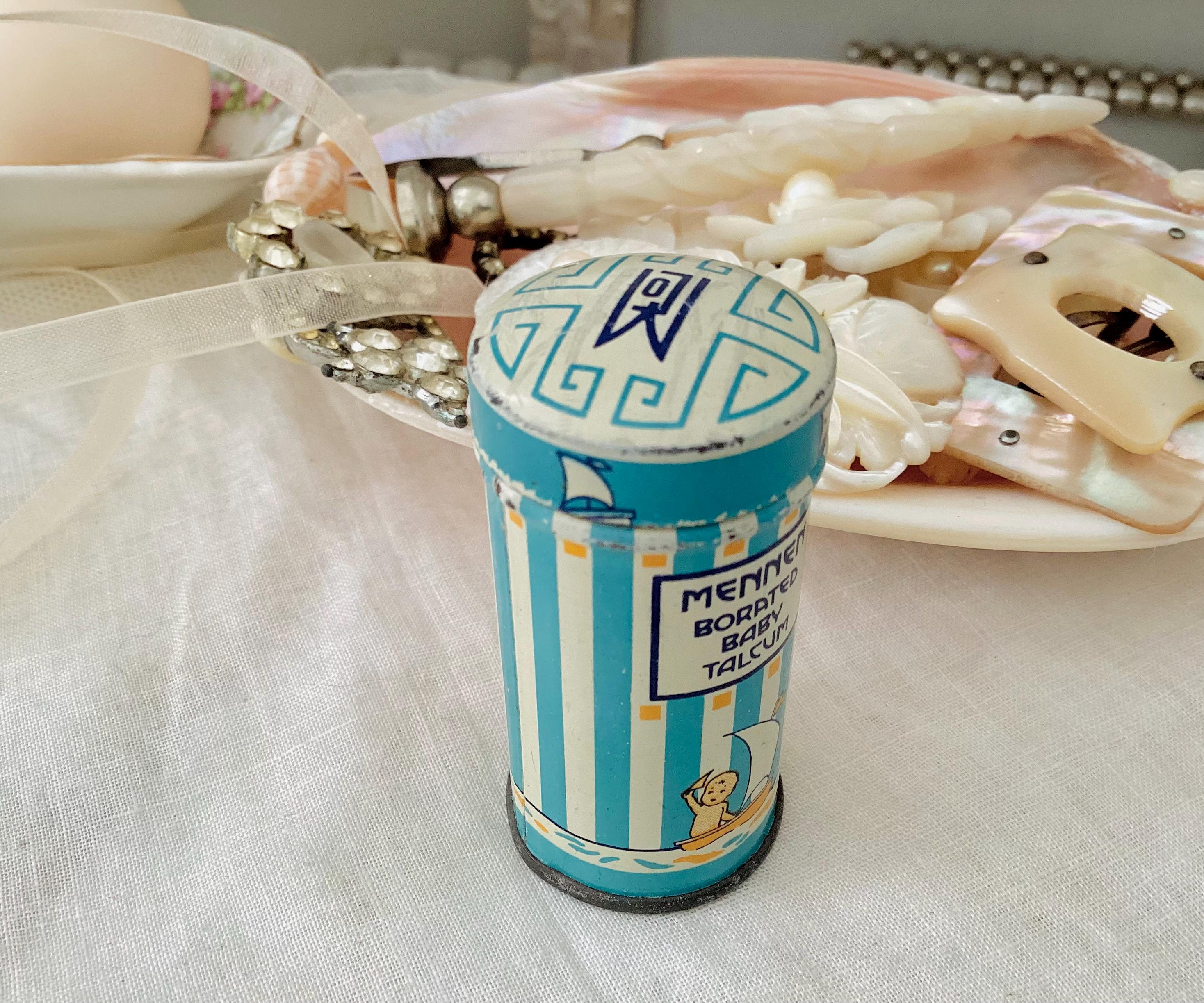 小さなヴィンテージベビーパウダー メンネン タルク缶 アクアブルー