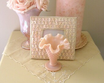 Fenton Pastel Pink Fenton Milk Glass Hobnail Trumpet Vase, Vintage