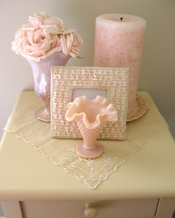 Fenton Pastel Pink Fenton Milk Glass Hobnail Trumpet Vase