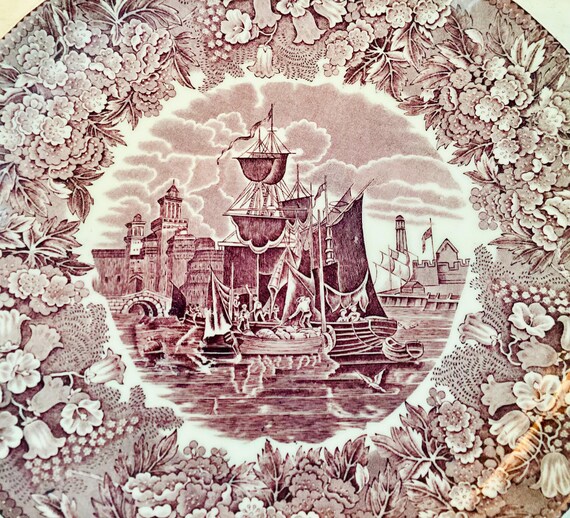 Ferrara Etruria England Wedgwood Plum Mulberry Transfer-ware Plate