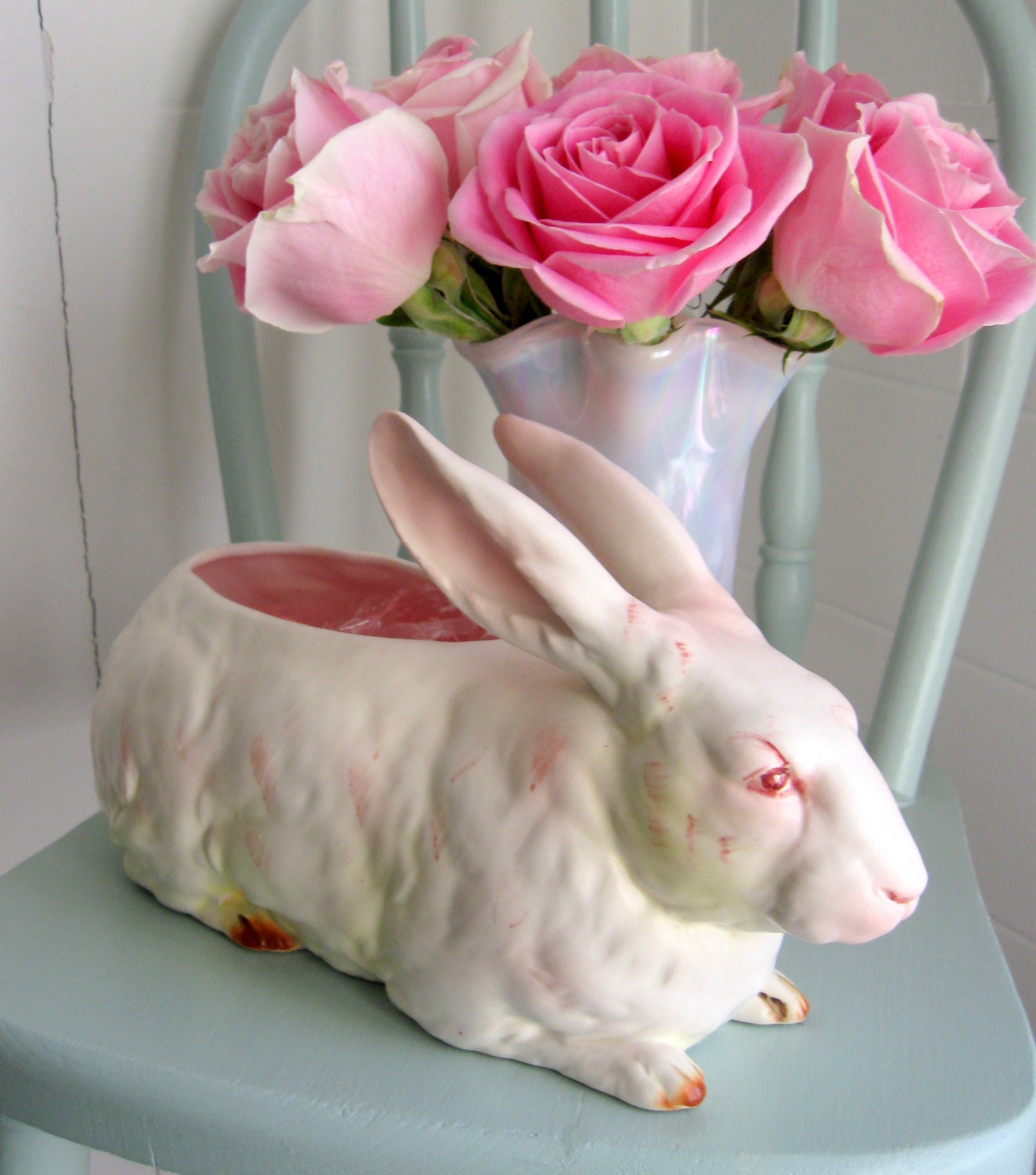 Lefton Bunny Rabbit Planter Figure Candy Dish Easter Spring H2222