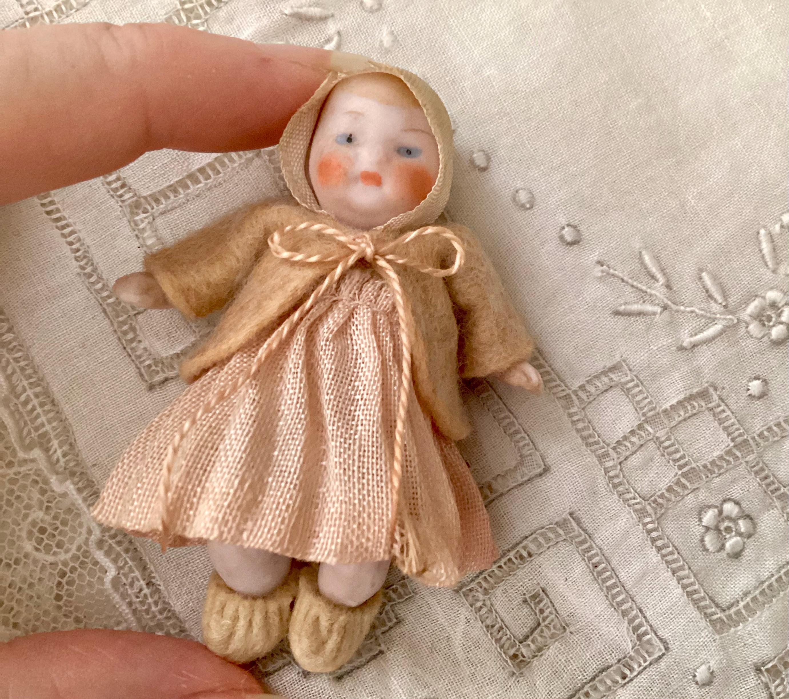 German Antique Bisque Hertwig Candy Baby Doll 2 3/4 Inches With