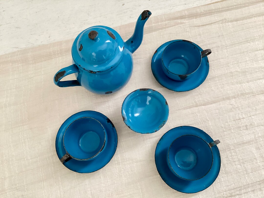 Childrens Enamelware Tea Set. Granite Ware Cobalt Blue Etsy