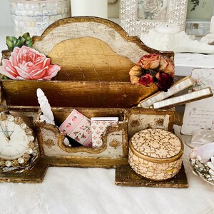Vintage Italian Florentine Desk Caddy Letter Holder White and Gold