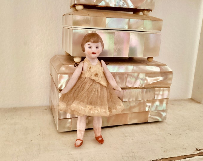 Antique Flapper Doll Miniature 1920’s Tiny, in Original Dress With Felt ...