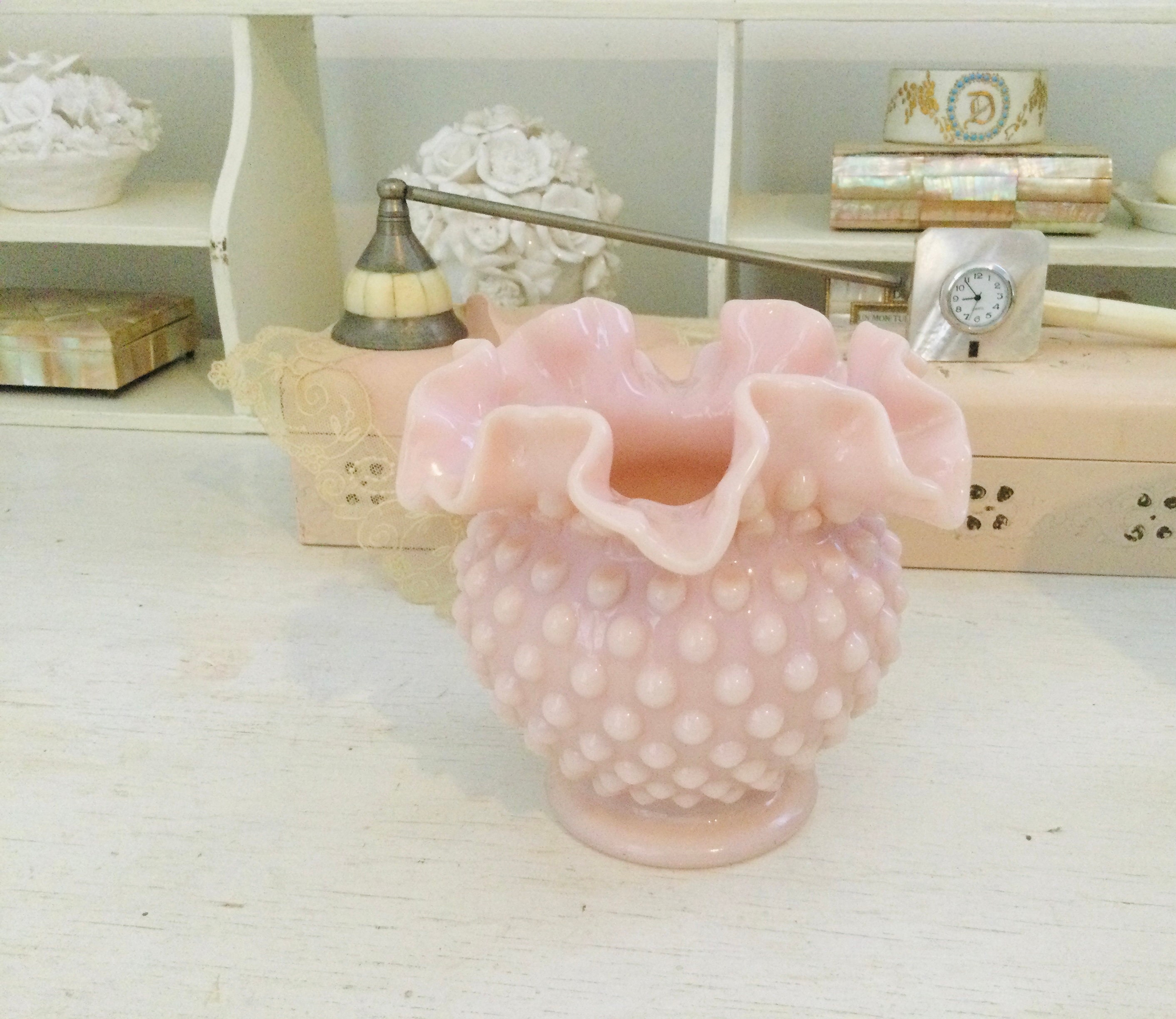 Fenton フラワーベース　花瓶 Fenton Pink Hobnail Ruffled Vase 4” - Etsy