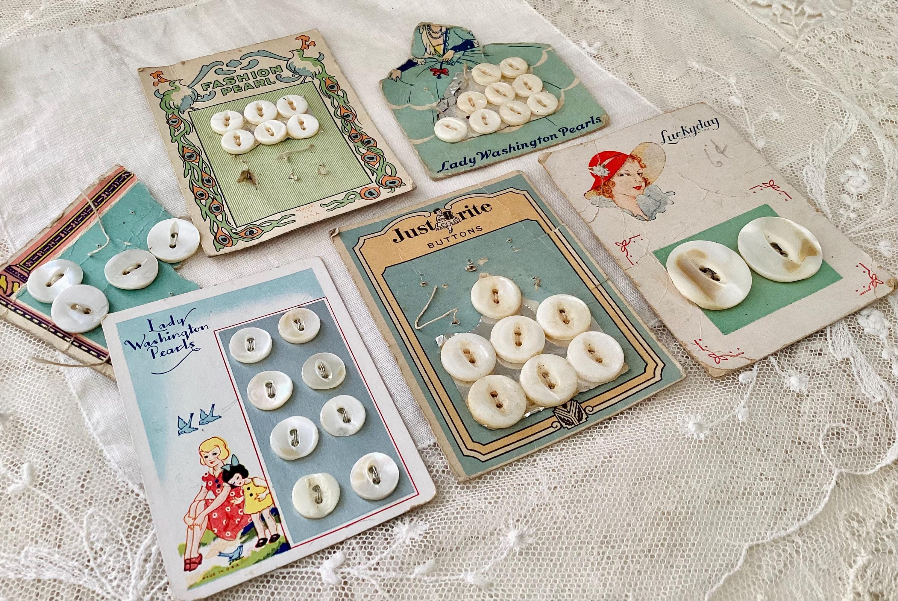 Set of 6 Buttons on Original Cards, Lady Washington, Lucky