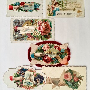 6 Visitenkarten, Ephemera, Rosen, Geprägte Antik