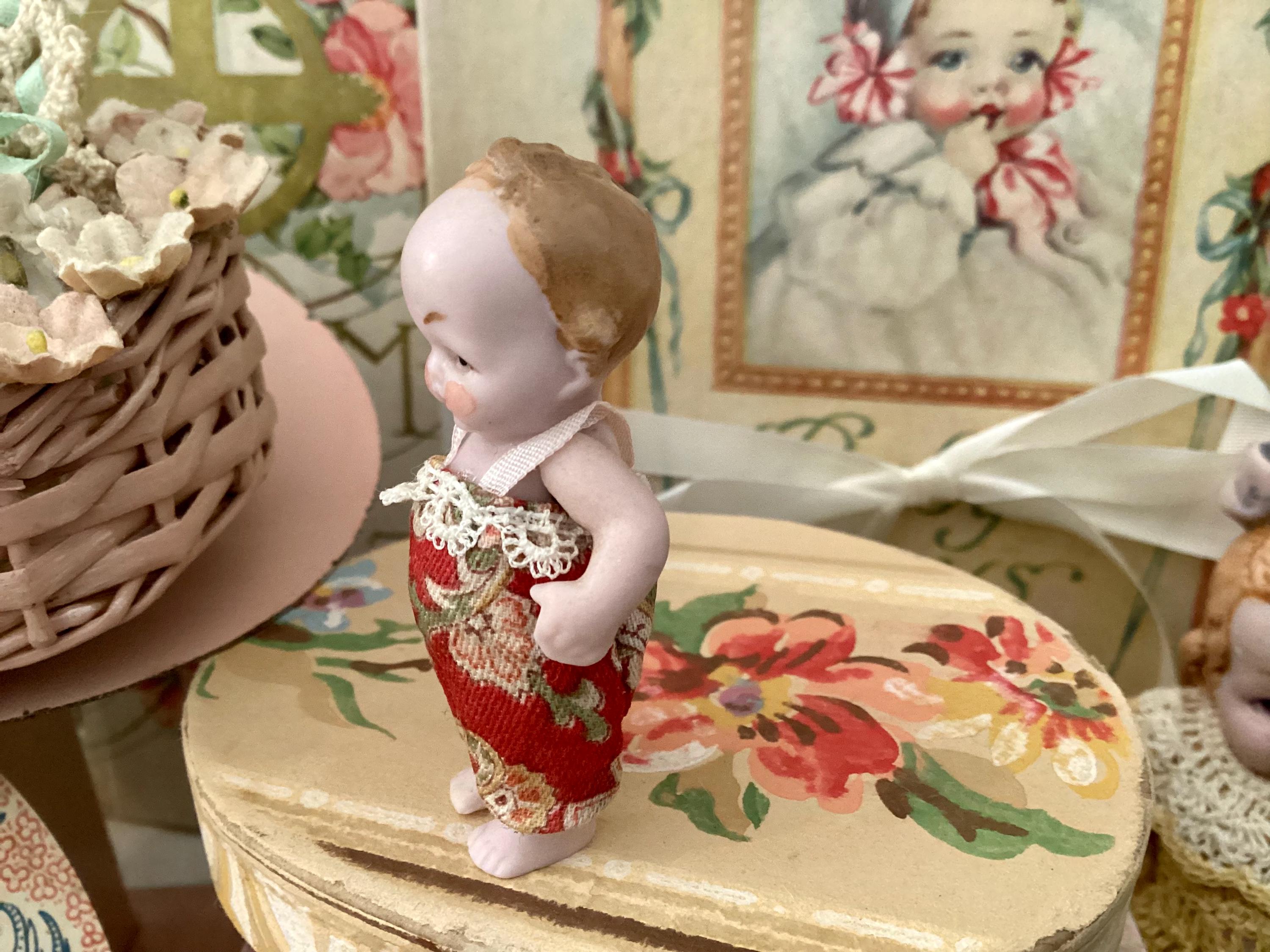 Antique German Boy Baby Doll Miniature Hertwig 1920's Tiny Bisque