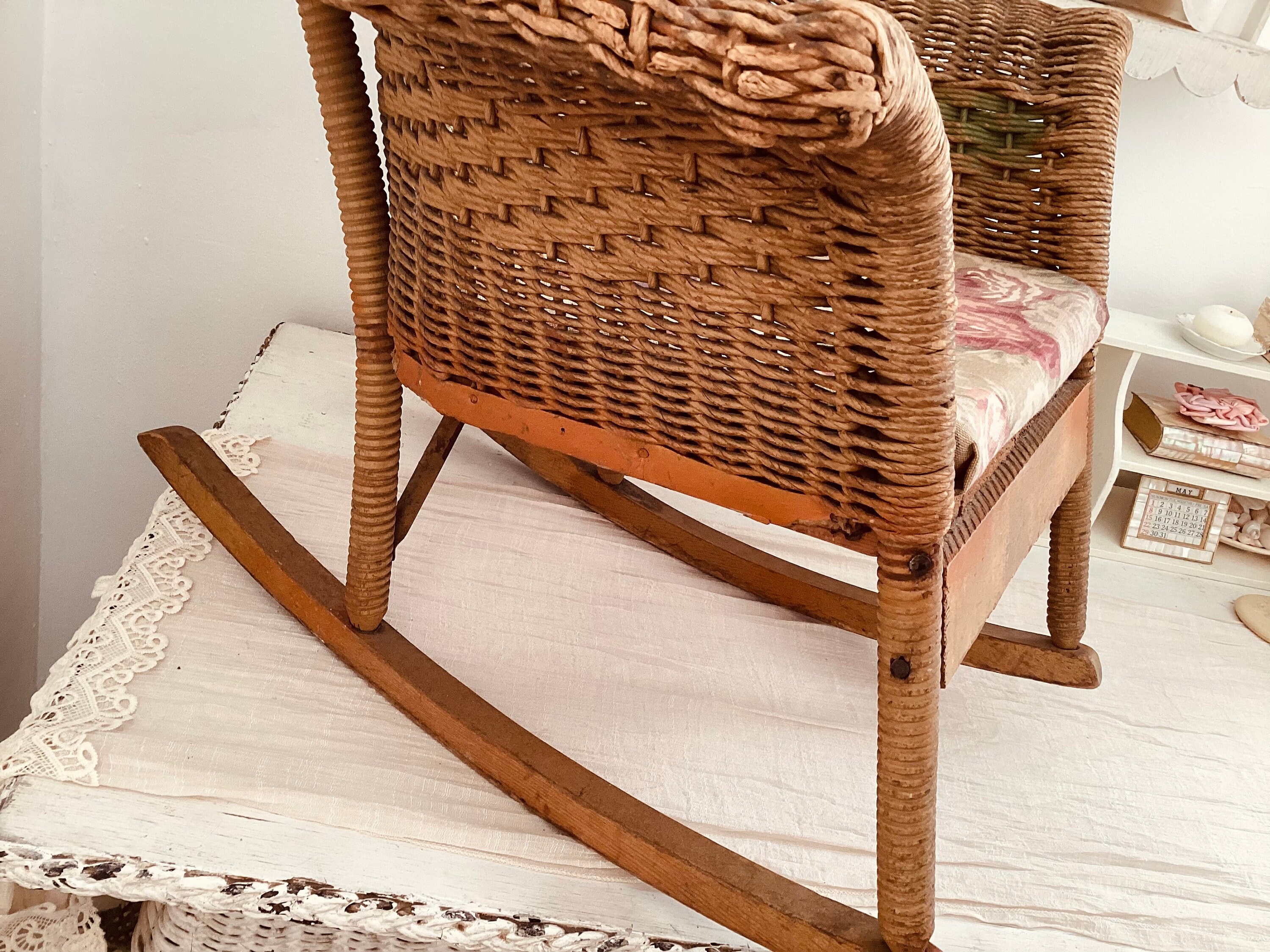 Antique childs wicker rocking chair sales