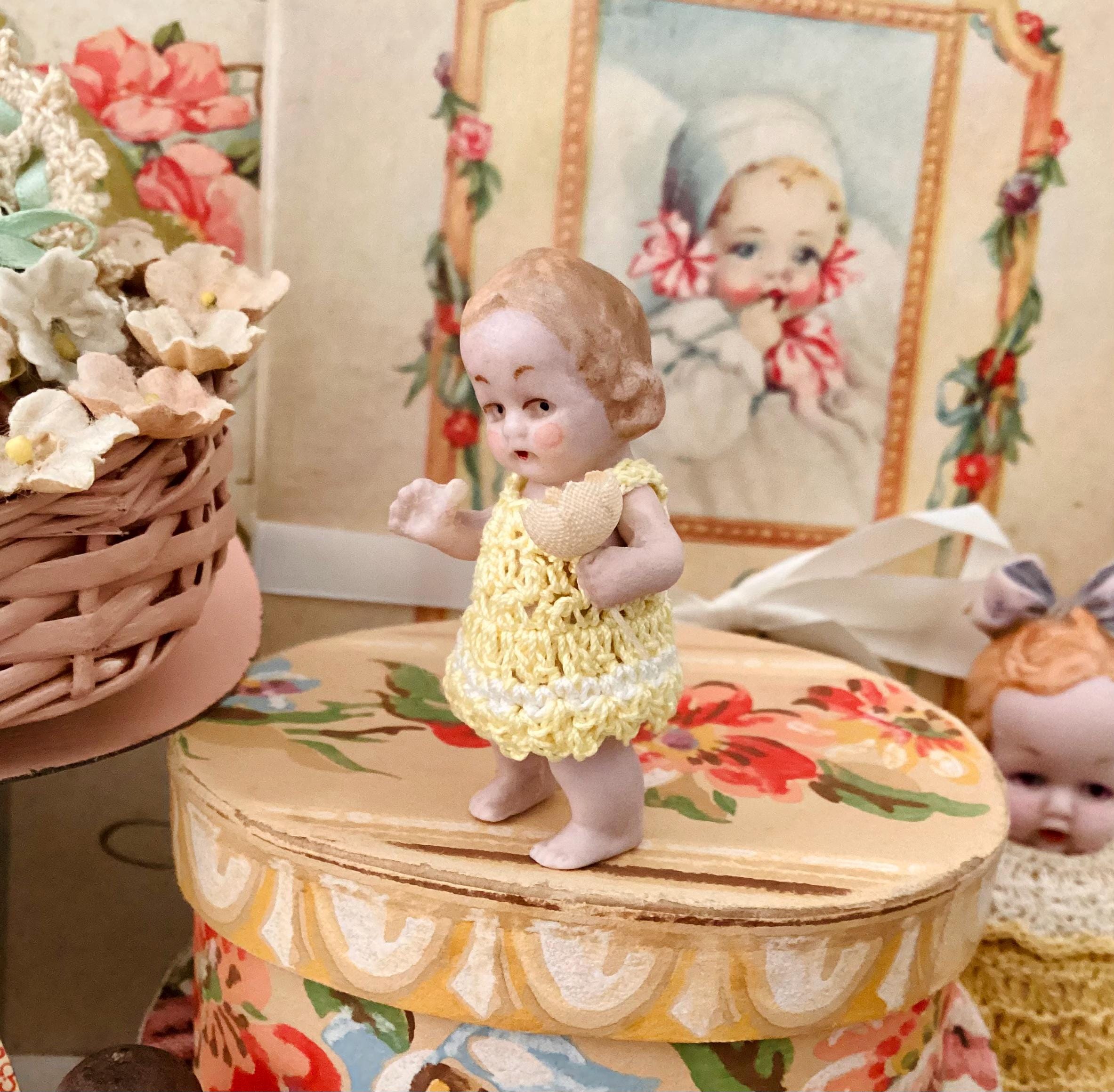 Antique German Girl Baby Doll Miniature Hertwig 1920's Tiny Bisque