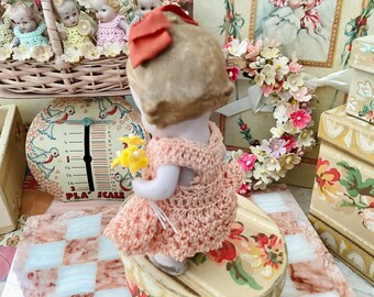 Antique German Girl Baby Doll Miniature Hertwig 1920's Tiny Bisque