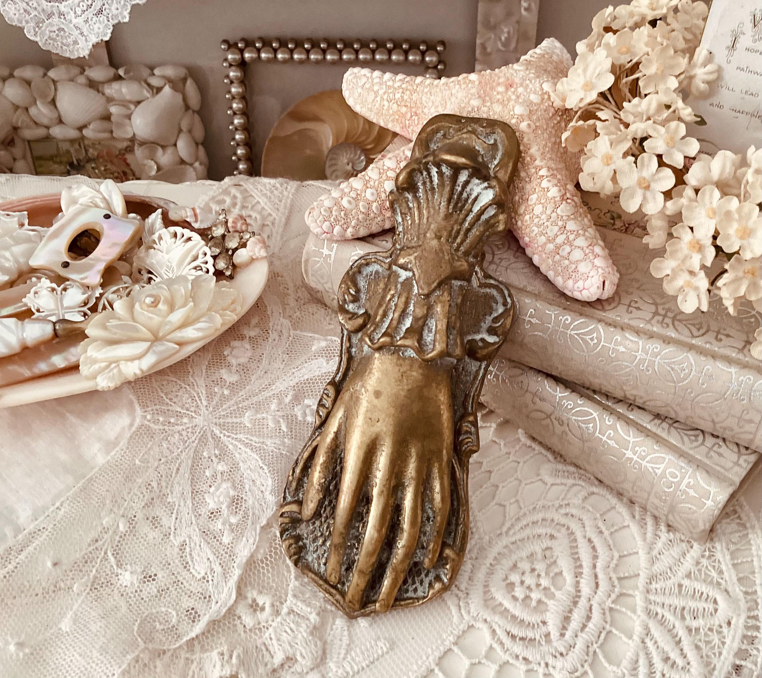 Large Ornate Brass Victorian Hand Clip Note and Receipt Holder