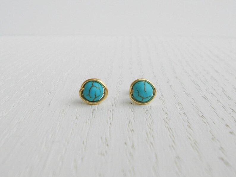 Turquoise Stud Earrings Gold Turquoise Post Earrings Etsy