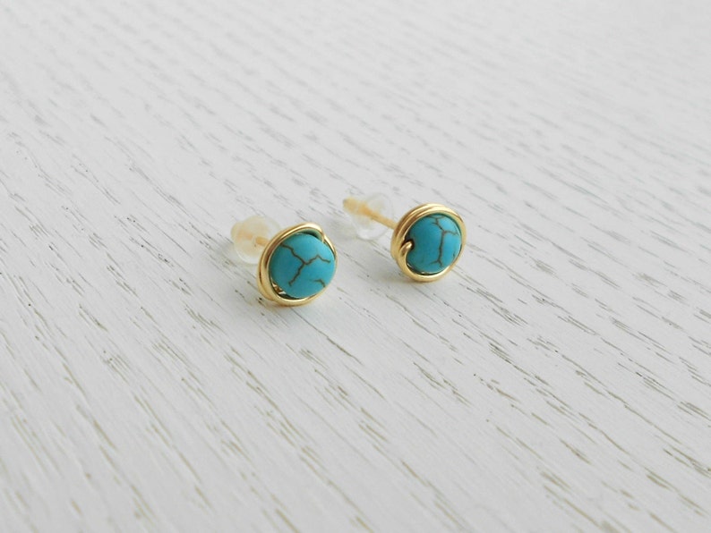 Turquoise Stud Earrings Gold Turquoise Post Earrings Etsy