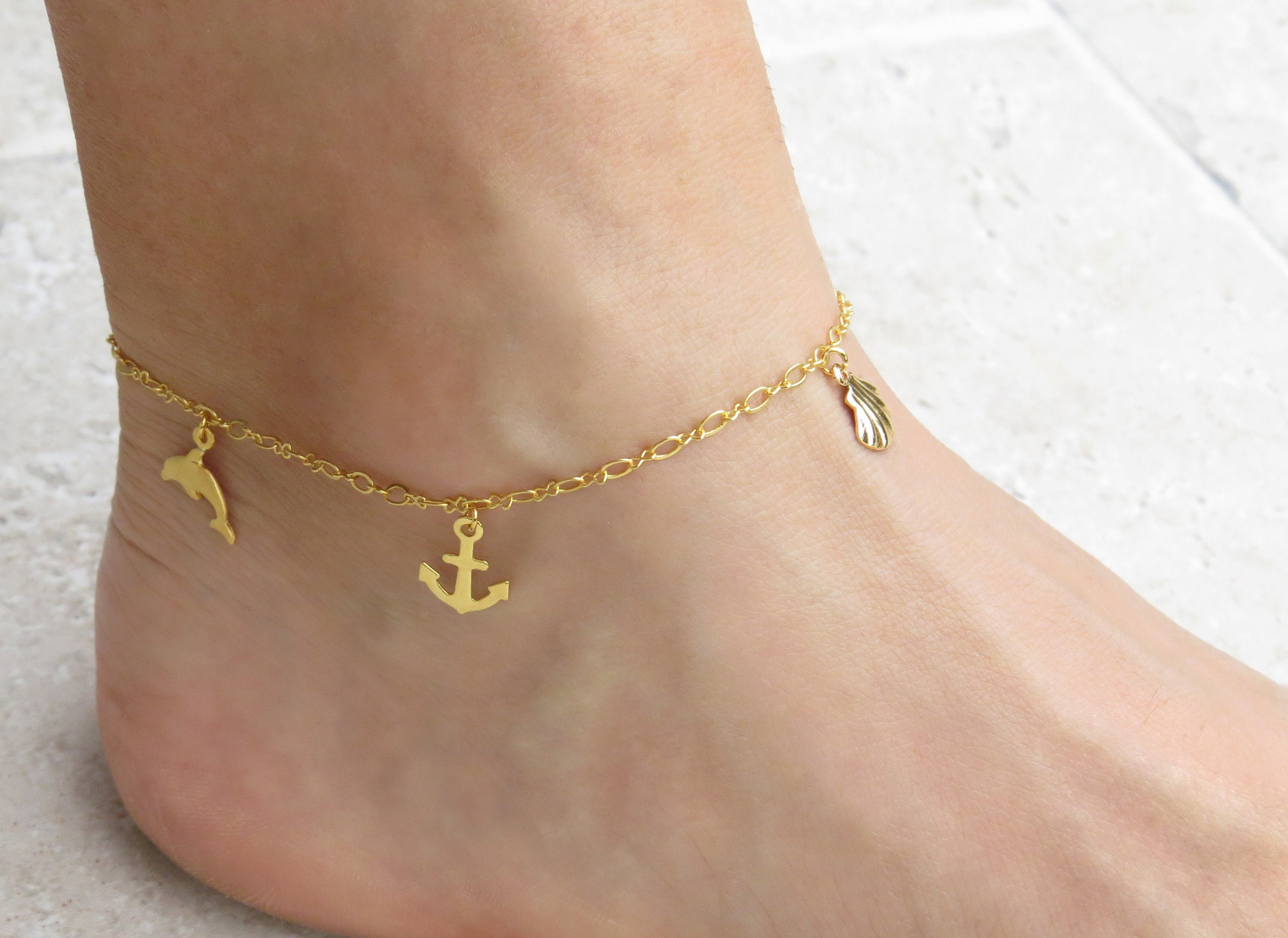Nautical Ankle Bracelet Gold Charm Anklet Gold Ankle Etsy UK
