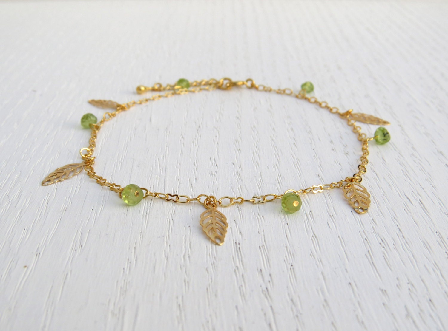 Gold leaf anklet Gold ankle bracelet August birthstone Etsy