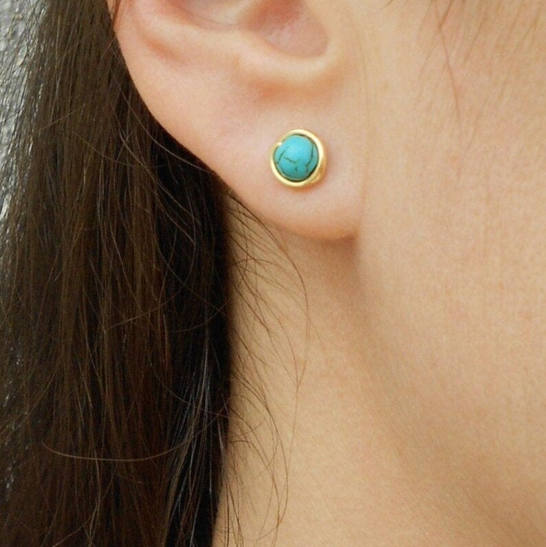 Turquoise Stud Earrings Gold Turquoise Post Earrings Etsy