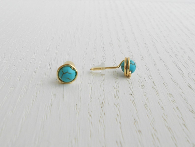 Turquoise Stud Earrings Gold Turquoise Post Earrings Etsy