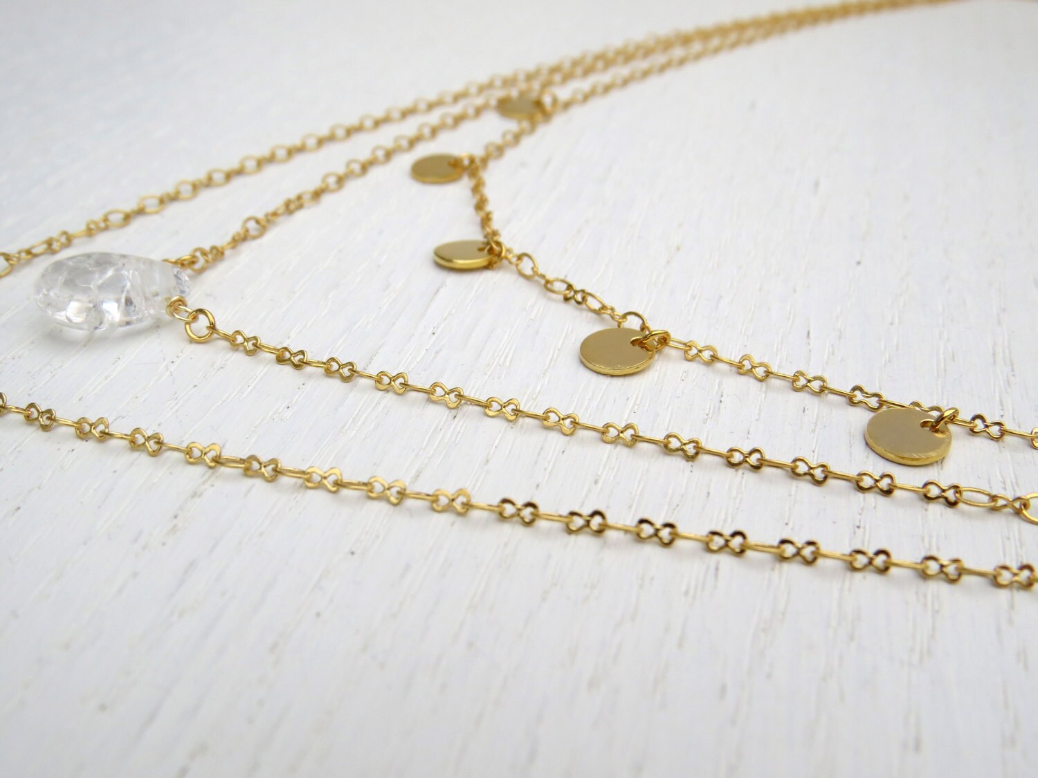 Triple Strand Necklace Gold Layered Necklace Set Gold Moon Etsy Israel