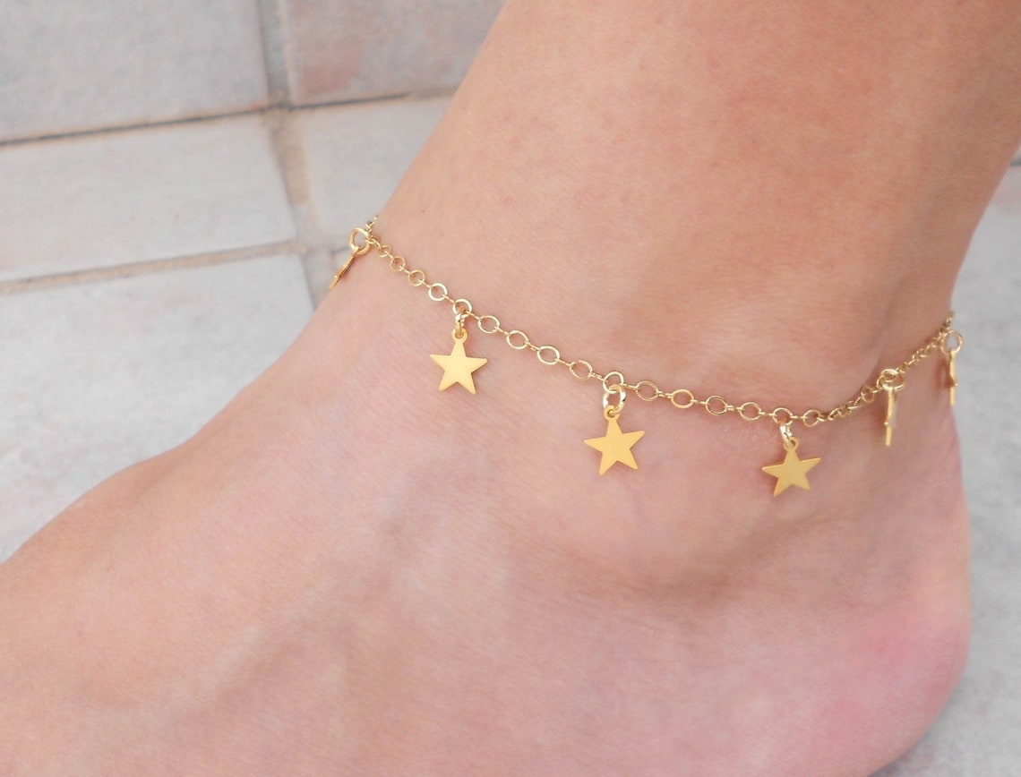Gold Star Anklet Gold Ankle Bracelet Etsy Israel