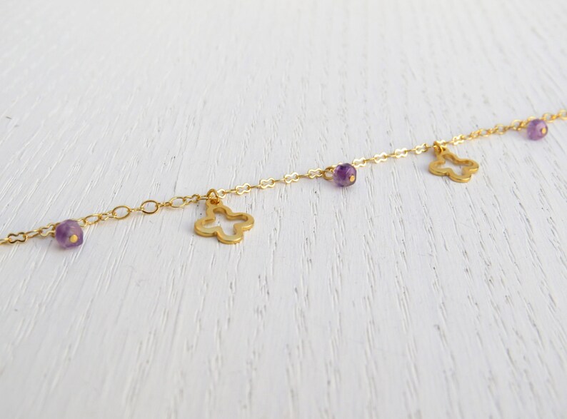 Amethyst anklet Gold ankle bracelet Gold clover jewelry Etsy
