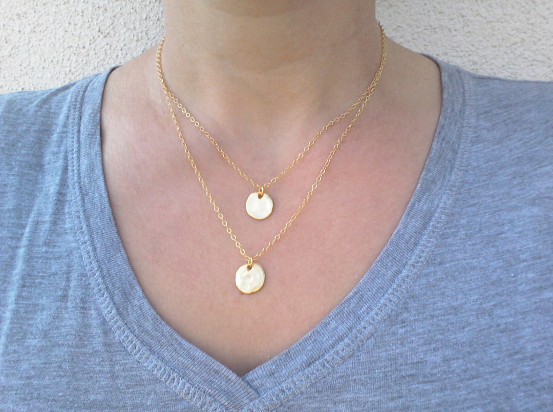 Gold Double Strand Necklace Gold Coin Necklace Gold Layered - Etsy
