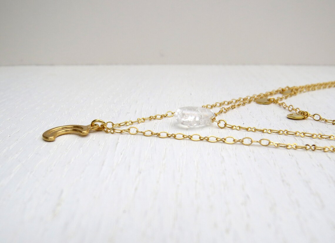 Triple Strand Necklace Gold Layered Necklace Set Gold Moon Etsy Israel