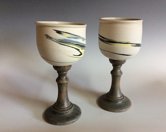 Porcelain goblets with a swirl of color