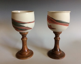 Porcelain goblets with a color swirl