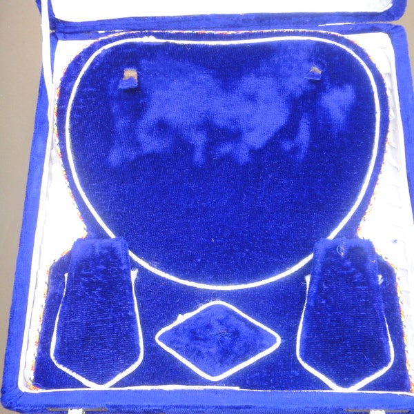 Antique Demi parure or Full Velvet old jewelry display case box royal purple blue ring necklace earring set