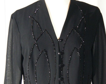 Sexy -Jet Black Rock Star Beaded Blouse by JR Nites - get your sparkle on