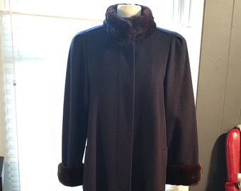 Vintage wool coat with black mink fur collar and cuffs
