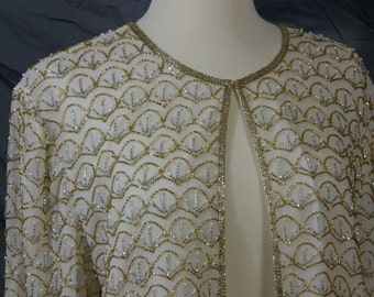 Vintage elegant silk and beaded jacket by Scala sparkle and shine for New Years Prom  Wedding or party time