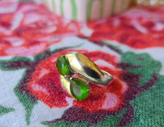 Pretty Double Gemstone Ring Green Emerald Silver … - image 3