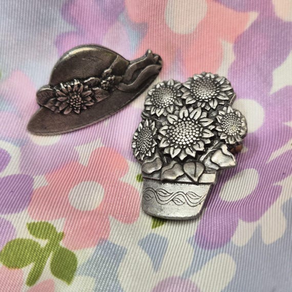 Vintage Limited Edition Birds and Bloom Pewter Brooches