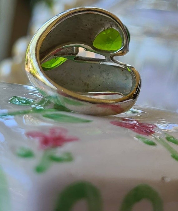 Pretty Double Gemstone Ring Green Emerald Silver … - image 5