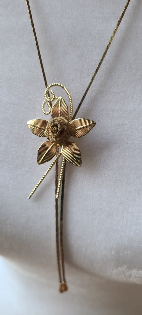 Vintage Gold tone Rose Lariat Necklace
