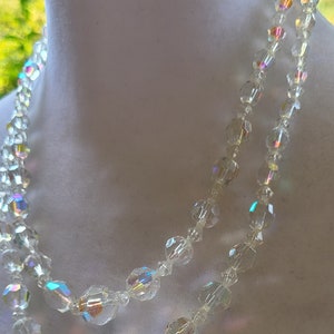 Vintage Faceted Clear Glass AB Beaded Necklace