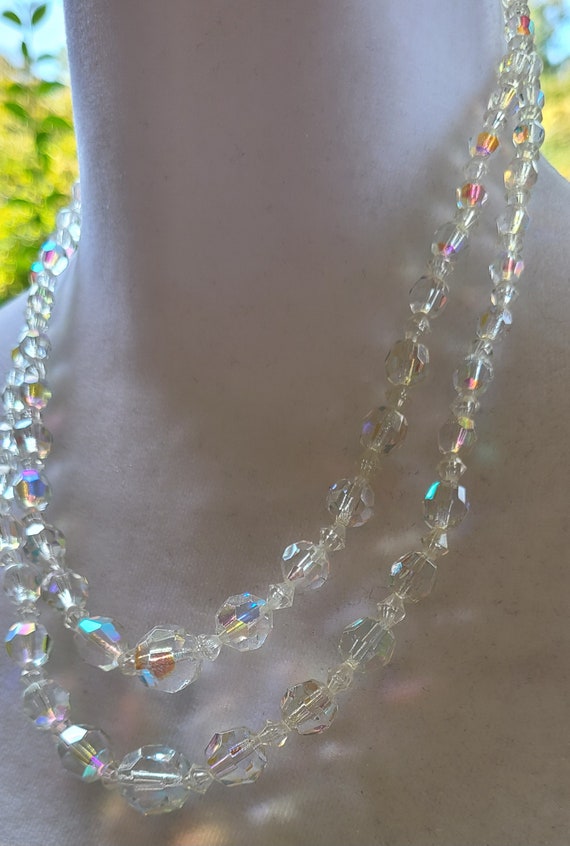 Vintage Faceted Clear Glass AB Beaded Necklace
