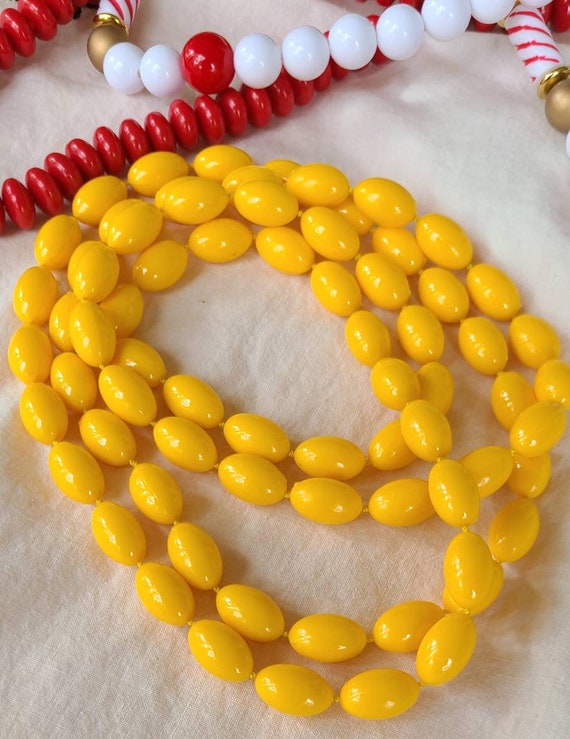 Vintage Yellow Bead Necklace Very Long Opera Leng… - image 1