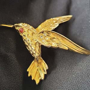 Vintage Hummingbird Brooch Rhinestones Ruby Eye